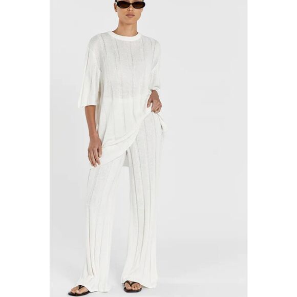 Diish EMERY OFF WHITE oversized tee& WIDE LEG PANTS set sz S/M - Picture 1 of 9